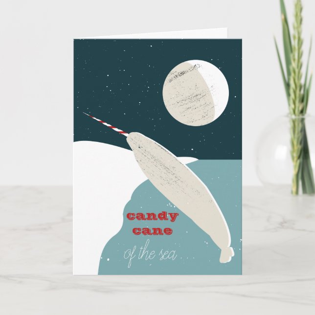 Festive narwhal greetings card (Front)