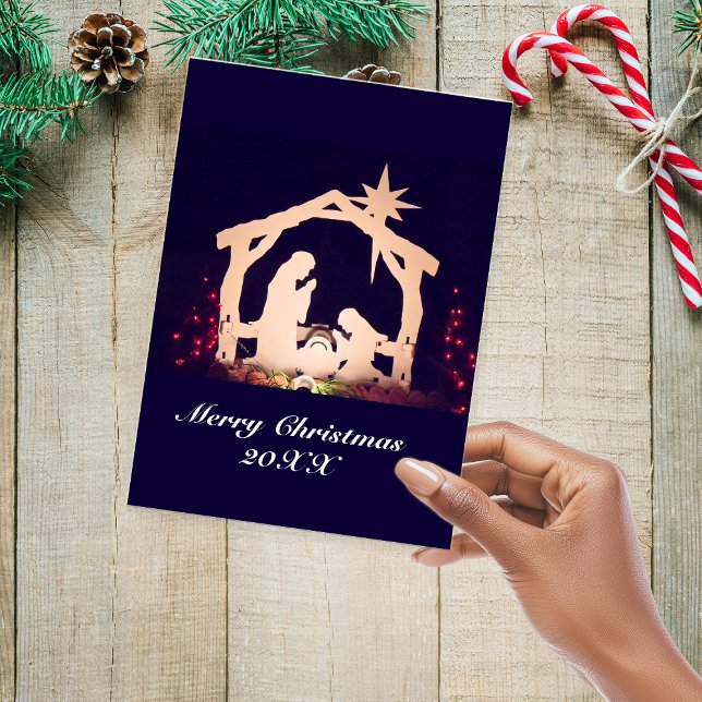 Festive Nativity Scene Church Christmas Tri-Fold Holiday Card (Creator Uploaded)