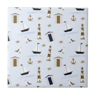 Festive Nautical Print Ceramic Tile