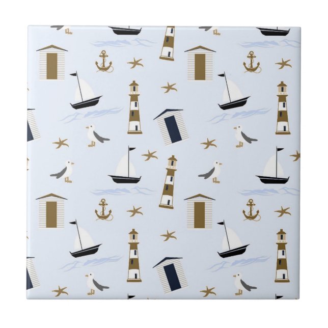 Festive Nautical Print Ceramic Tile (Front)