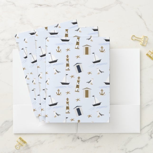 Festive Nautical Print Pocket Folder (In Situ)