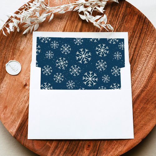 Festive Navy and White Snowflake Pattern Holiday Envelope Liner