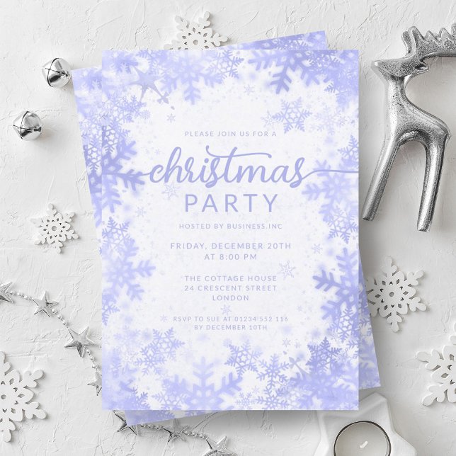 Festive Navy Blue Faux Foil Snowflakes Christmas  Invitation (Festive Navy Blue Faux Foil Snowflakes Christmas Invitation)