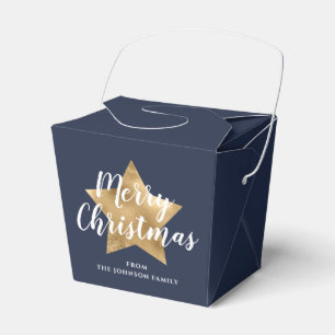 Festive Navy Blue Gold Star Christmas Favor Boxes