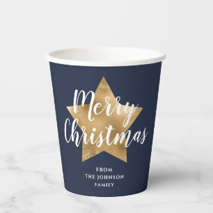 Festive Navy Blue Merry Christmas Paper Cups