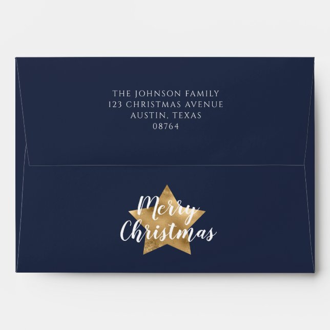 Festive Navy Blue Star Merry Christmas Envelope (Back (Top Flap))