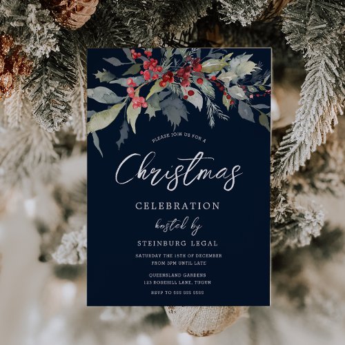 Festive Navy Corporate Office Christmas Party  Invitation