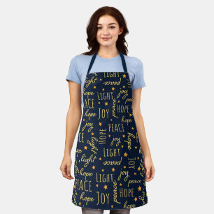 Festive Navy & Holiday Christmas Script Pattern Apron
