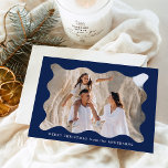 Festive Navy Retro Photo Frame Merry Christmas Holiday Card<br><div class="desc">Send festive holiday greetings to your friends and family with this trendy holiday photo card! The simple Christmas card displays your horizontal photo framed in a wavy, navy retro-style frame. Personalize the minimal holiday card with a custom greeting (shown as Merry Christmas) and your family name in white lettering. The...</div>