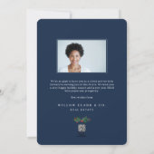 Festive Navy Watercolor Door Snow Globe Business Holiday Card (Back)
