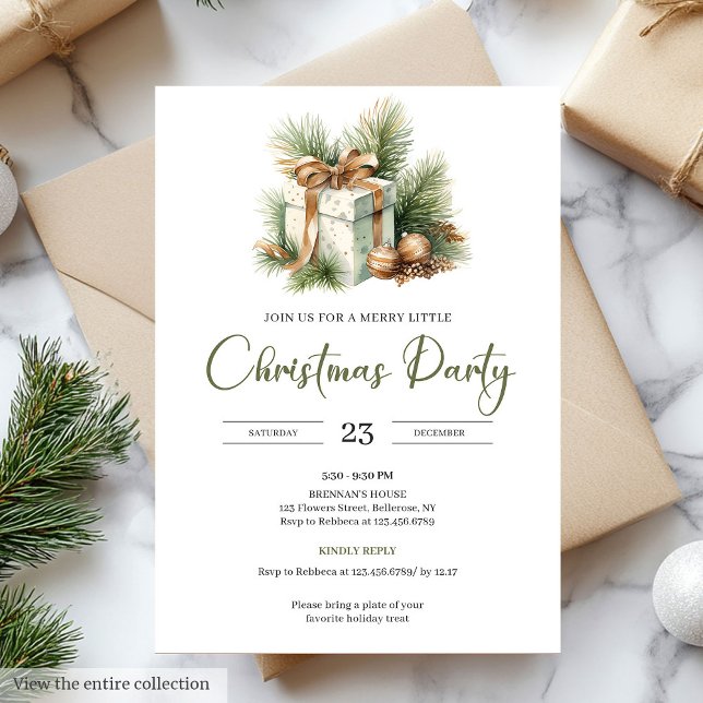 Festive Neutral Sage Scandinavian Christmas Party Invitation (Festive Neutral Olive Scandinavian Christmas Party)