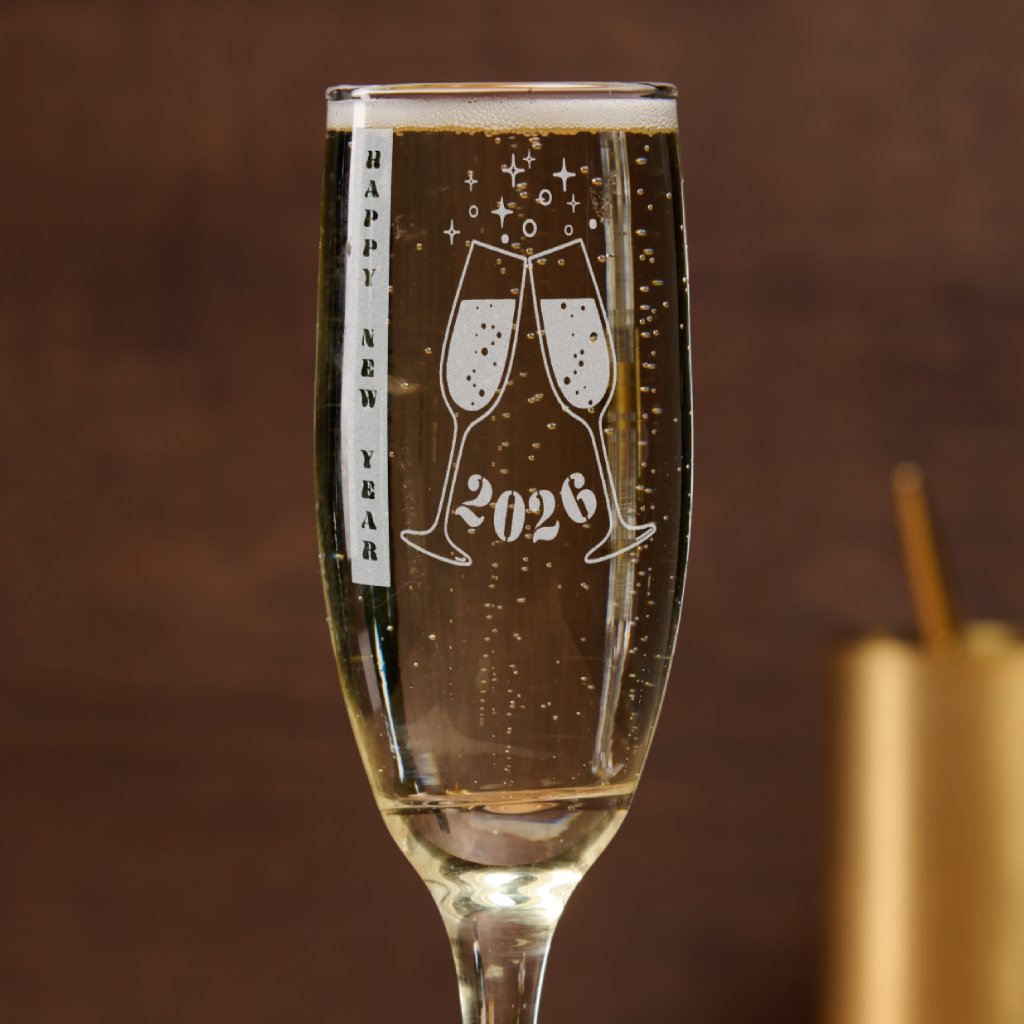 Festive New Year 2026 champagne flutes