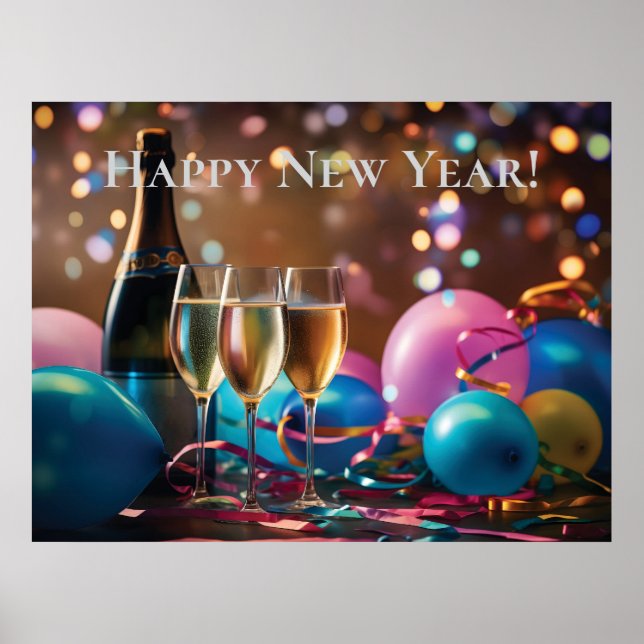 Festive New Year Celebration - customizable text Poster (Front)