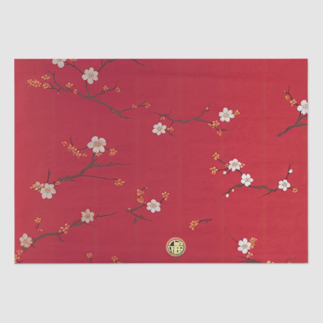 Festive New Year Emperor Red Cherry Blossom  Tissue Paper (Front)
