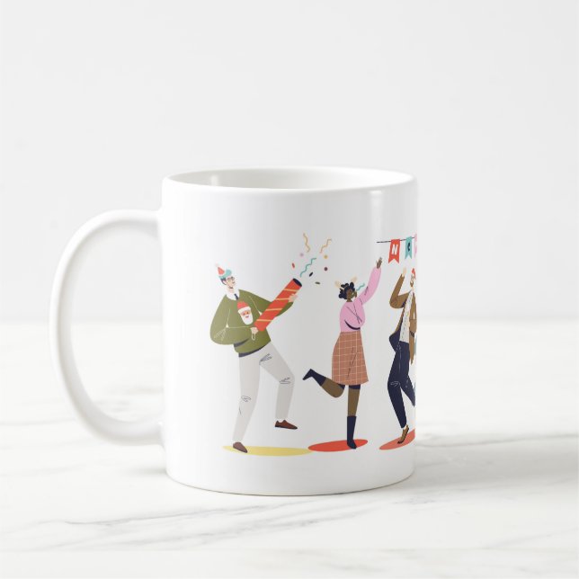 Festive New Year Friends Illustration Coffee Mug (Left)