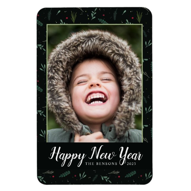 Festive New Year Leaves Berries Photo Magnet (Vertical)