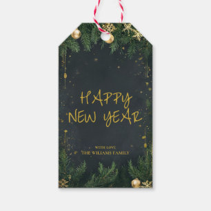 Festive New Year Tag in Dark Green & Gold