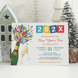Festive New Year's Eve Bash Colorful Confetti Invitation