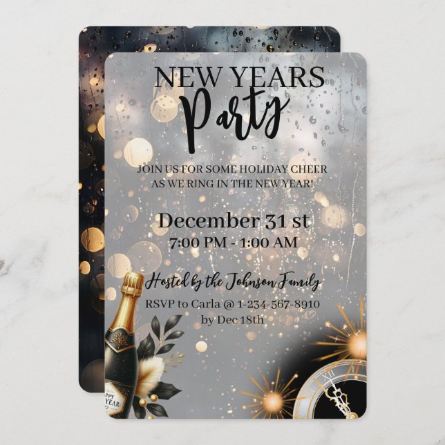 Festive New Year's Party Invitation (Front/Back)
