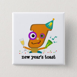 Festive New Year's Toast Cartoon Button