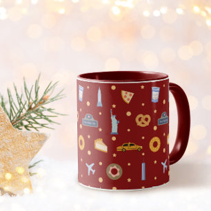 Festive New York City Pattern Christmas Red Mug