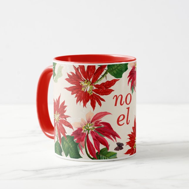 Festive Noel Poinsettia Floral  Mug (Front Left)