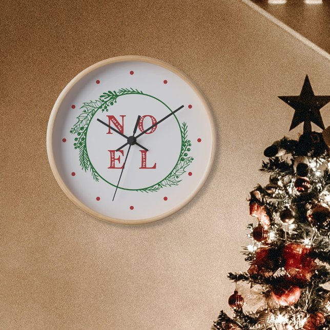 Festive Noel Red and Green Holly Wreath Clock (Creator Uploaded)