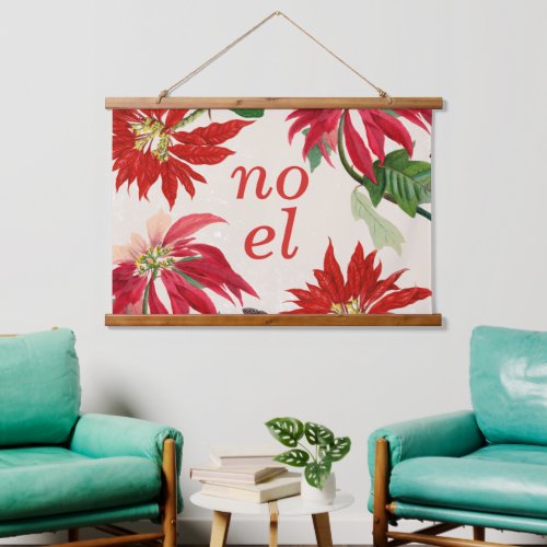 Festive Noel Watercolor Poinsettia Floral  Hanging Tapestry