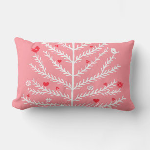 Festive Nordic Christmas Tree Deer Pink  Lumbar Pillow