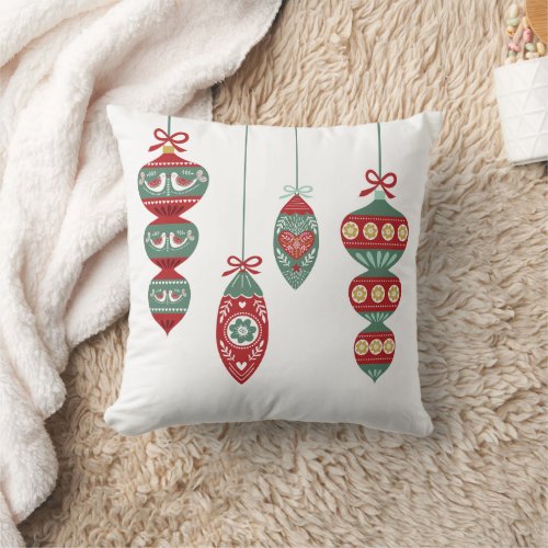Festive Nordic Folk Art Ornaments Holiday Decor Throw Pillow
