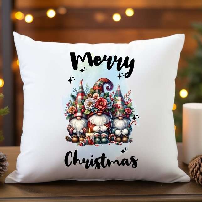 Festive Nordic Gnome Trio with Candles and Winter  Throw Pillow (Creator Uploaded)