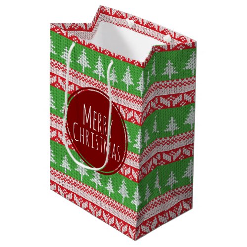 Festive Nordic Merry Christmas Sweater Style Medium Gift Bag