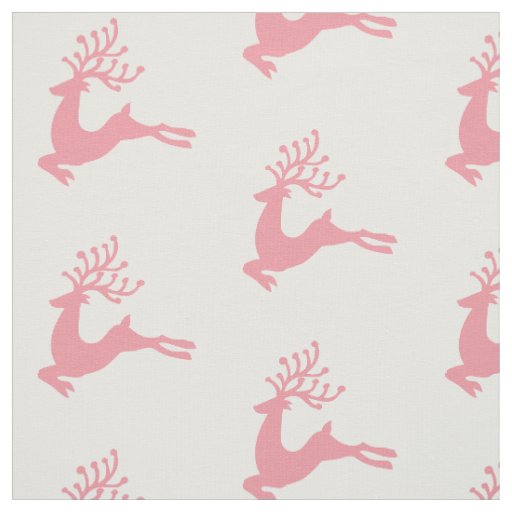 Festive Nordic Pink Deer Silhouette on White Fabric