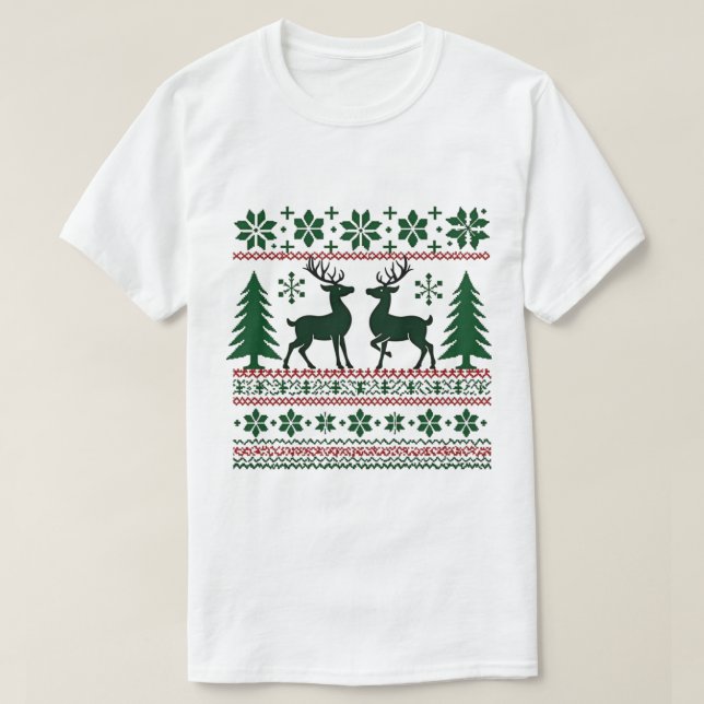 Festive Nordic Reindeer Pattern Men's Christmas  T-Shirt (Design Front)