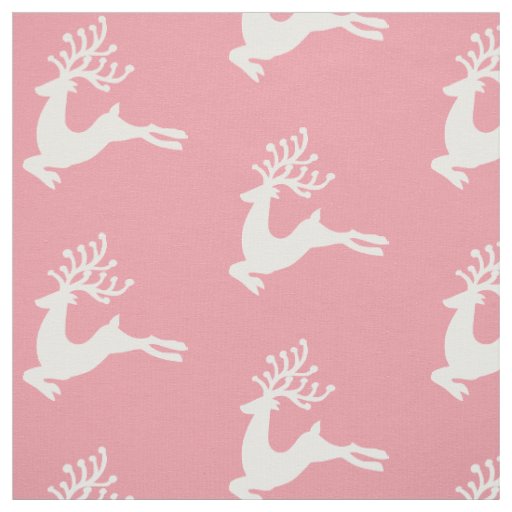 Festive Nordic White Deer Silhouette on Pink Fabric