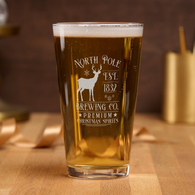 Festive North Pole Brewing company Christmas  Pint Glass (Party)