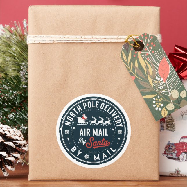 Festive North Pole Delivery Holiday Classic Round Sticker (Holiday)