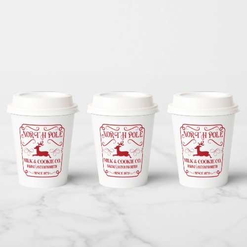 festive North Pole milk cookie Company reindeer Paper Cups