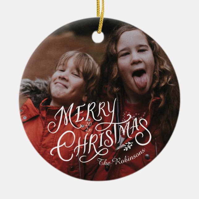 Festive Nostalgia Merry Christmas Ceramic Ornament (Front)