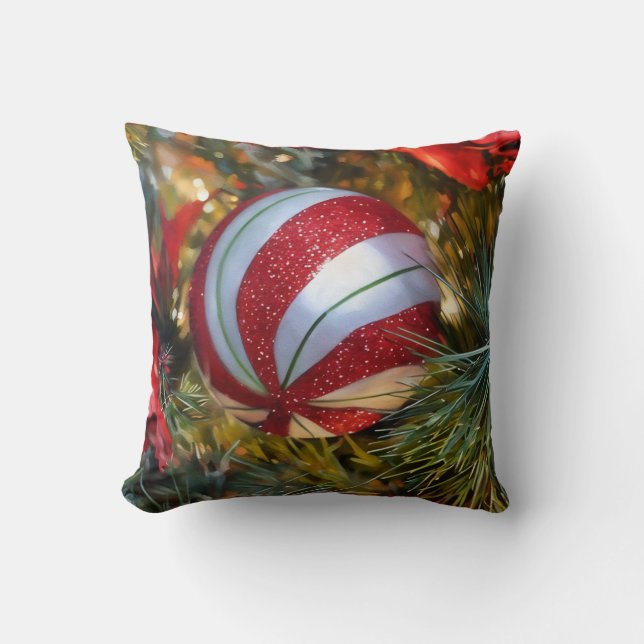 Festive Nostalgic Style Christmas Holiday Throw Pillow (Front)