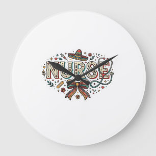 Festive Nurse Vintage Engraving Shirt Design_1 Large Clock