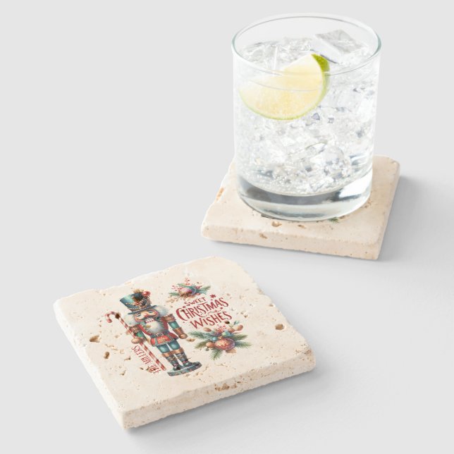 Festive Nutcracke Sweet Christmas Wishes Stone Coaster (Side)