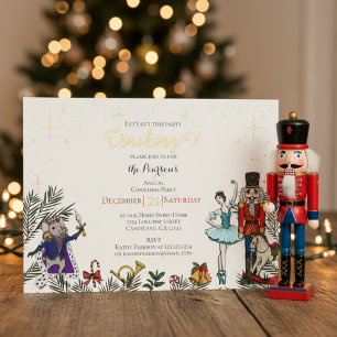 Festive Nutcracker Ballet Christmas Party Ivory Foil Invitation