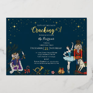 Festive Nutcracker Ballet Christmas Party Navy Foil Invitation