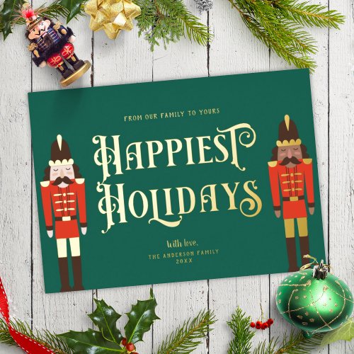 Festive Nutcracker Christmas Green Non_Photo Gold Foil Holiday Card