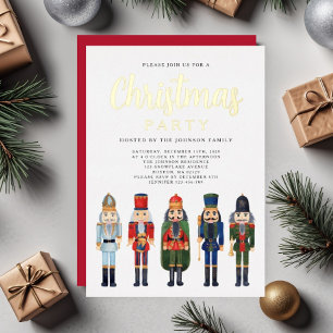 Festive Nutcracker Christmas Party Gold Foil Invitation