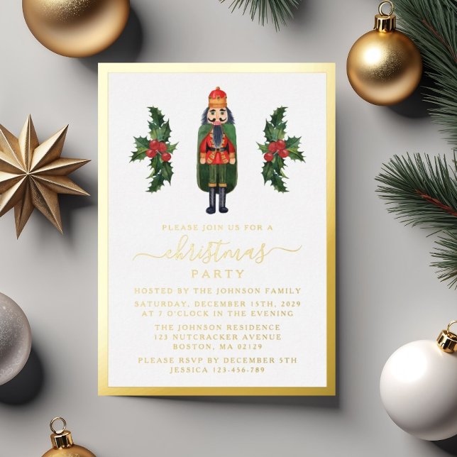 Festive Nutcracker Christmas Party Gold  Foil Invitation (Festive Nutcracker Christmas Party Gold Foil Invitation)