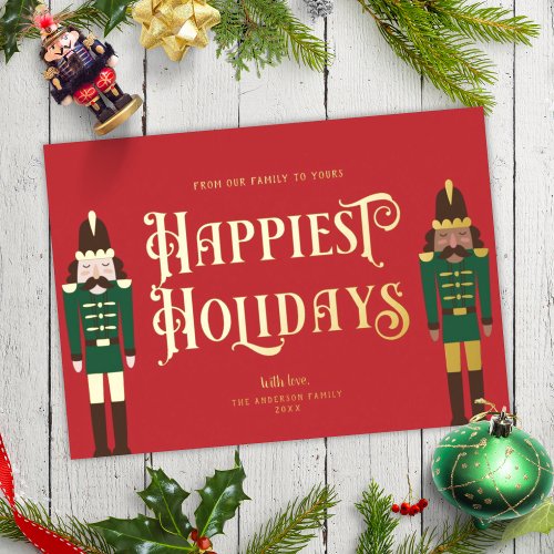 Festive Nutcracker Christmas Red Non_Photo Gold Foil Holiday Card