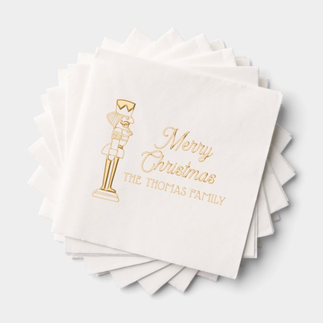 Festive Nutcracker Merry Christmas Name Foil Napkins (Insitu (Stacked))