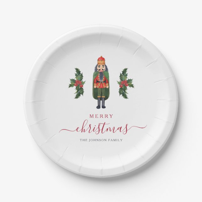 Festive Nutcracker Merry Christmas Paper Plates (Front)